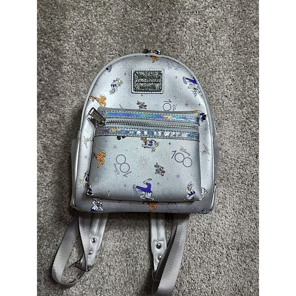 Disney Loungefly Pixar 100th Anniversary Silver Mini Backpack Great Condition